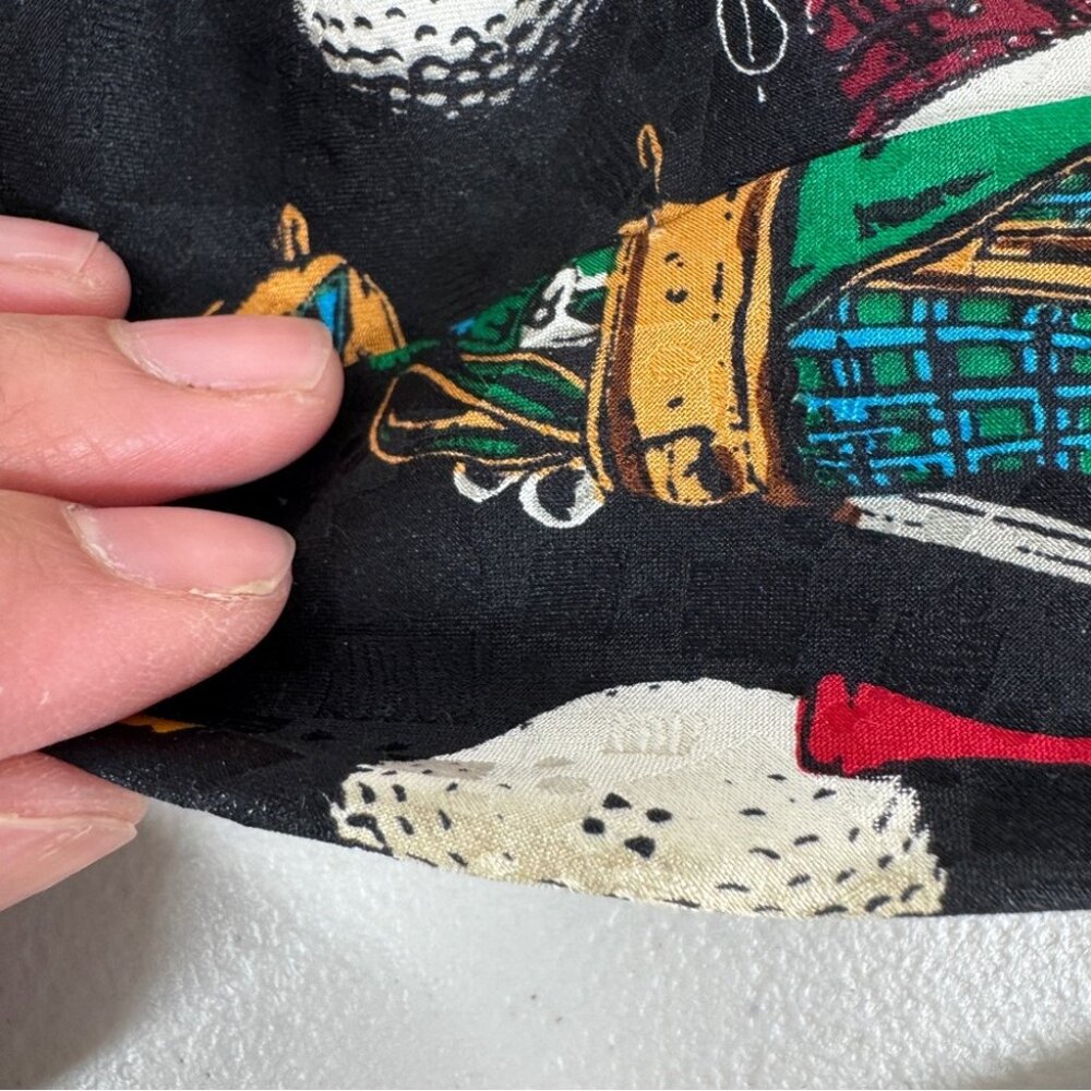 Vintage Golf Theme Silk Tie Black Novelty Golf Clubs Balls Summer Event Funky - Picture 6 of 14